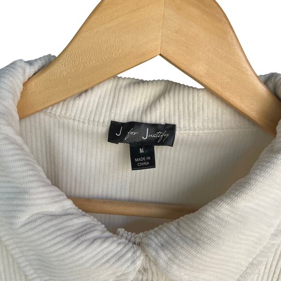J for Justify Corduroy Button Down Shirt Ivory Cream Long Sleeve Size M - Picture 3 of 7